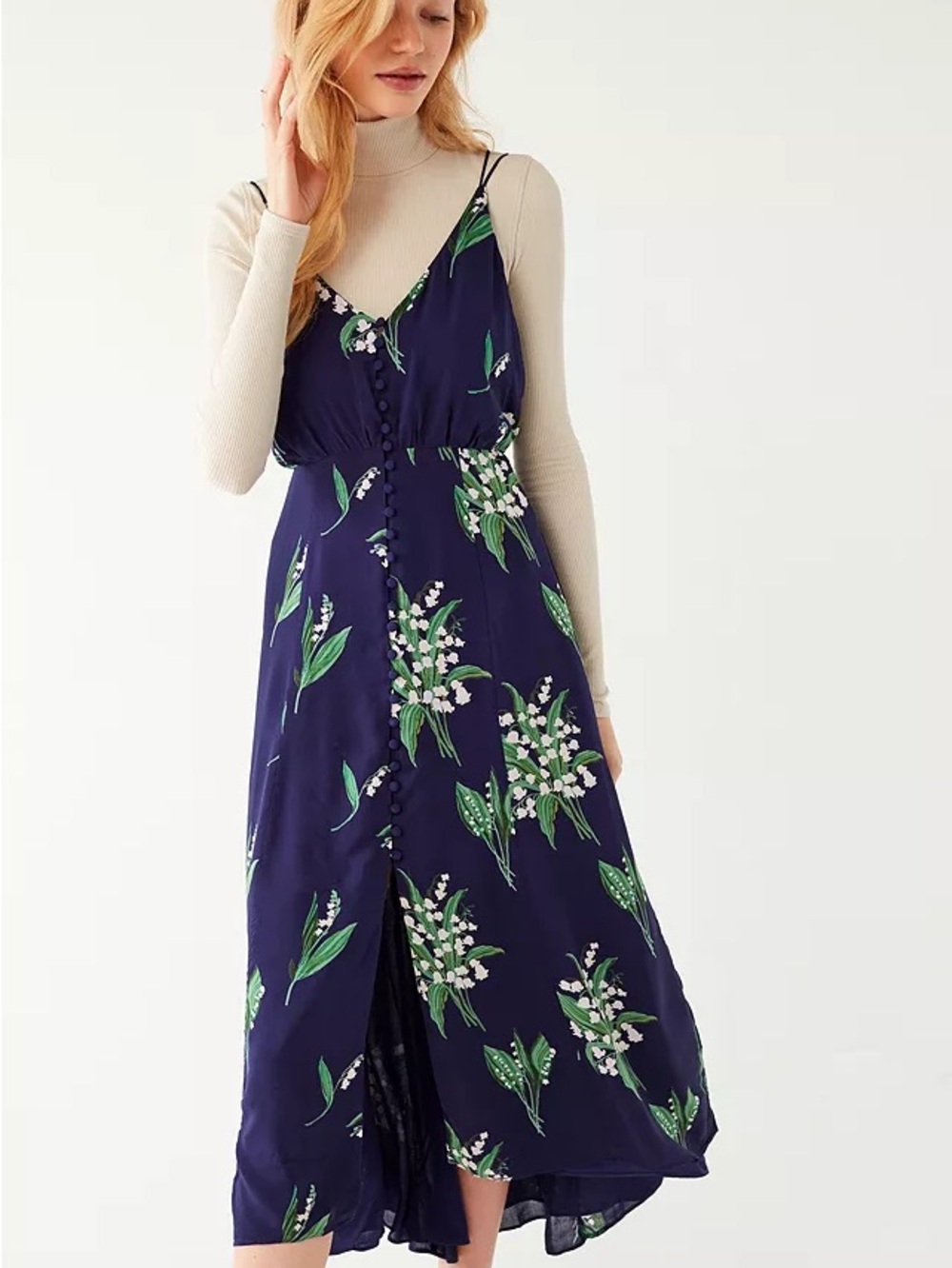 Urban Outfitters Navy Floral Slip Midi Dress